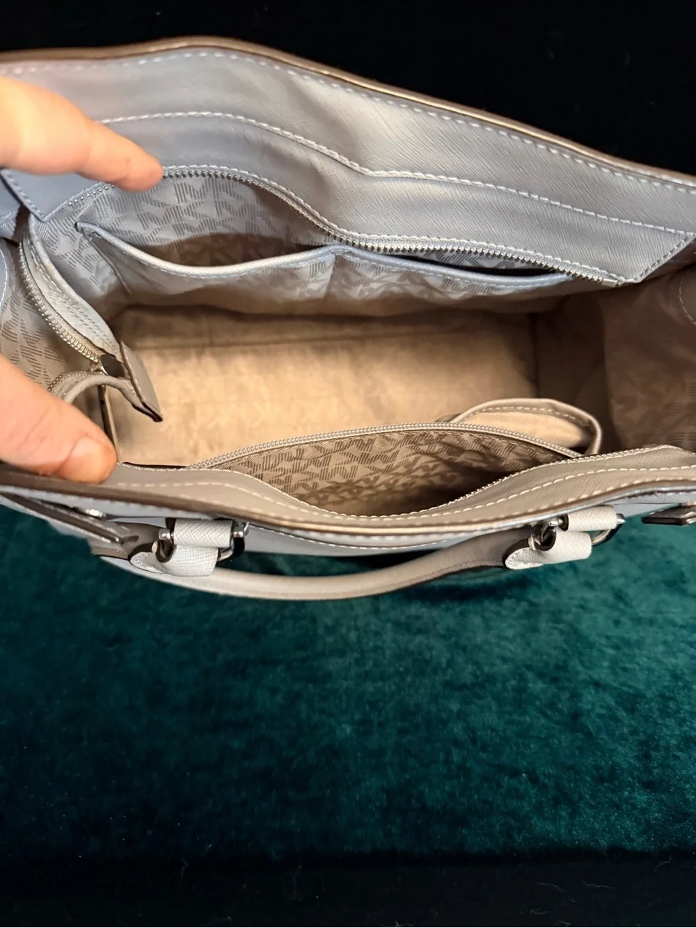 Michael Kors Grey Saffiano Leather Satchel with MK Charm